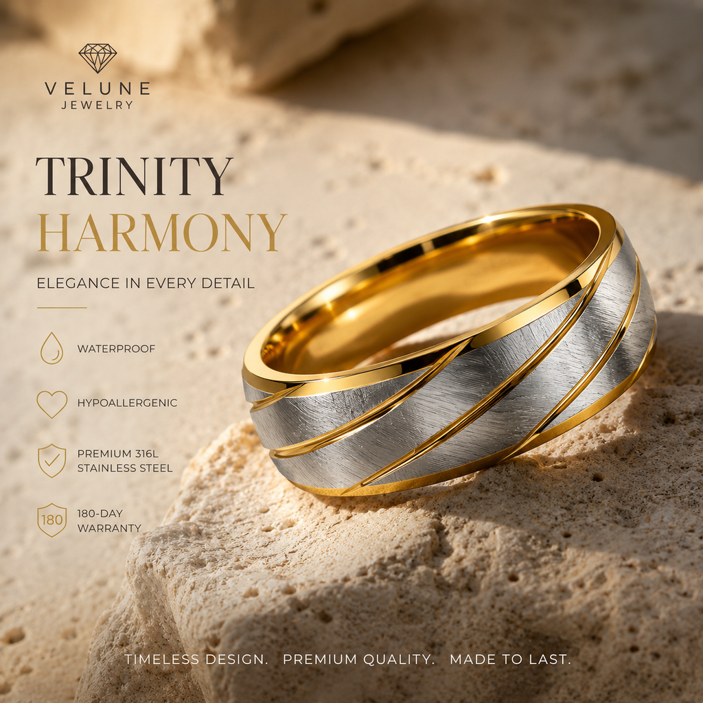 Pierścionek Trinity Harmony – Stal 316L Pozłacana