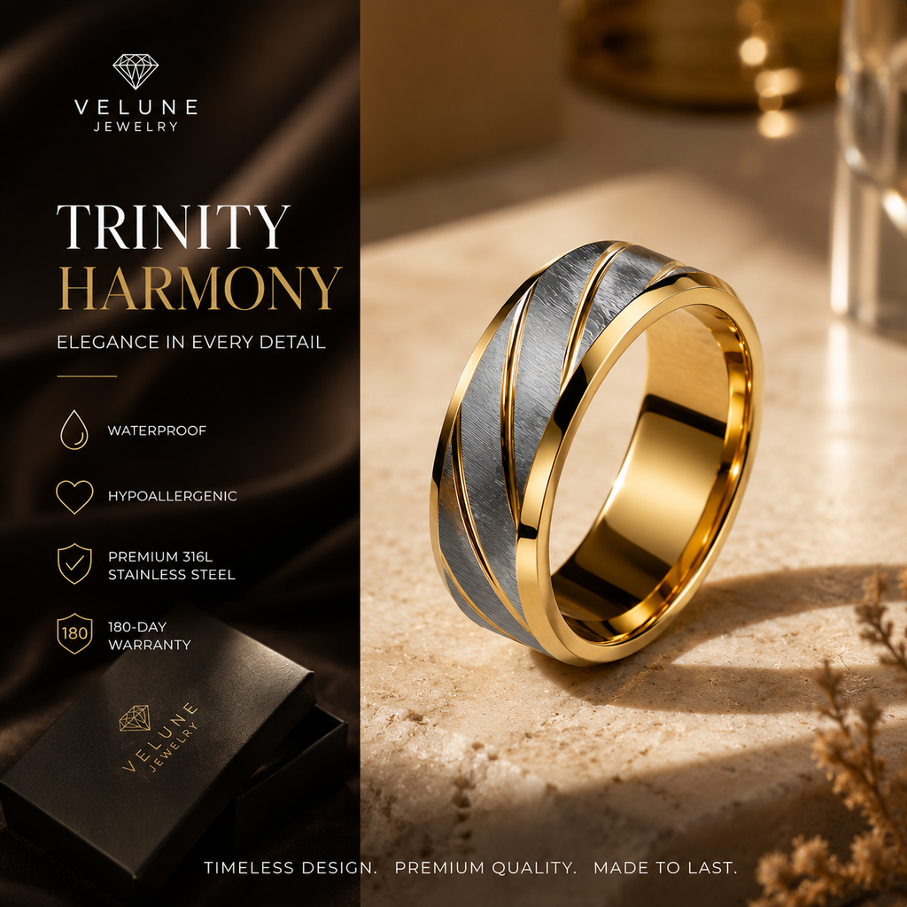 Pierścionek Trinity Harmony – Stal 316L Pozłacana