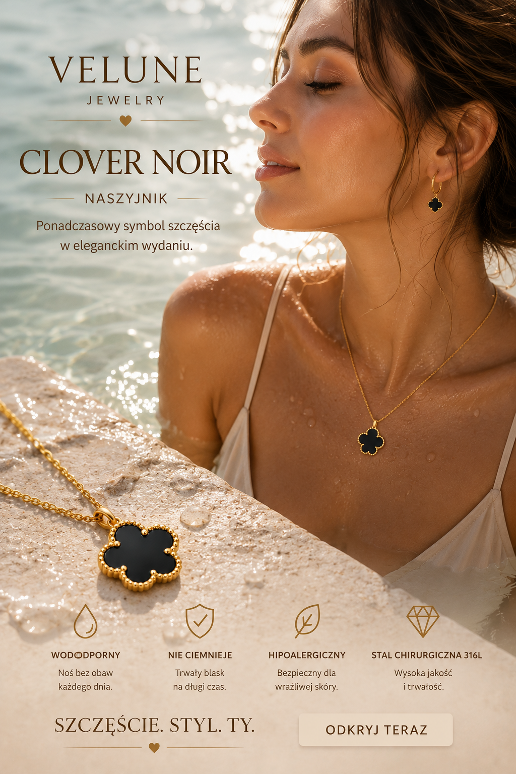 Naszyjnik Clover Noir | Stal Chirurgiczna 316L | Velune Jewelry