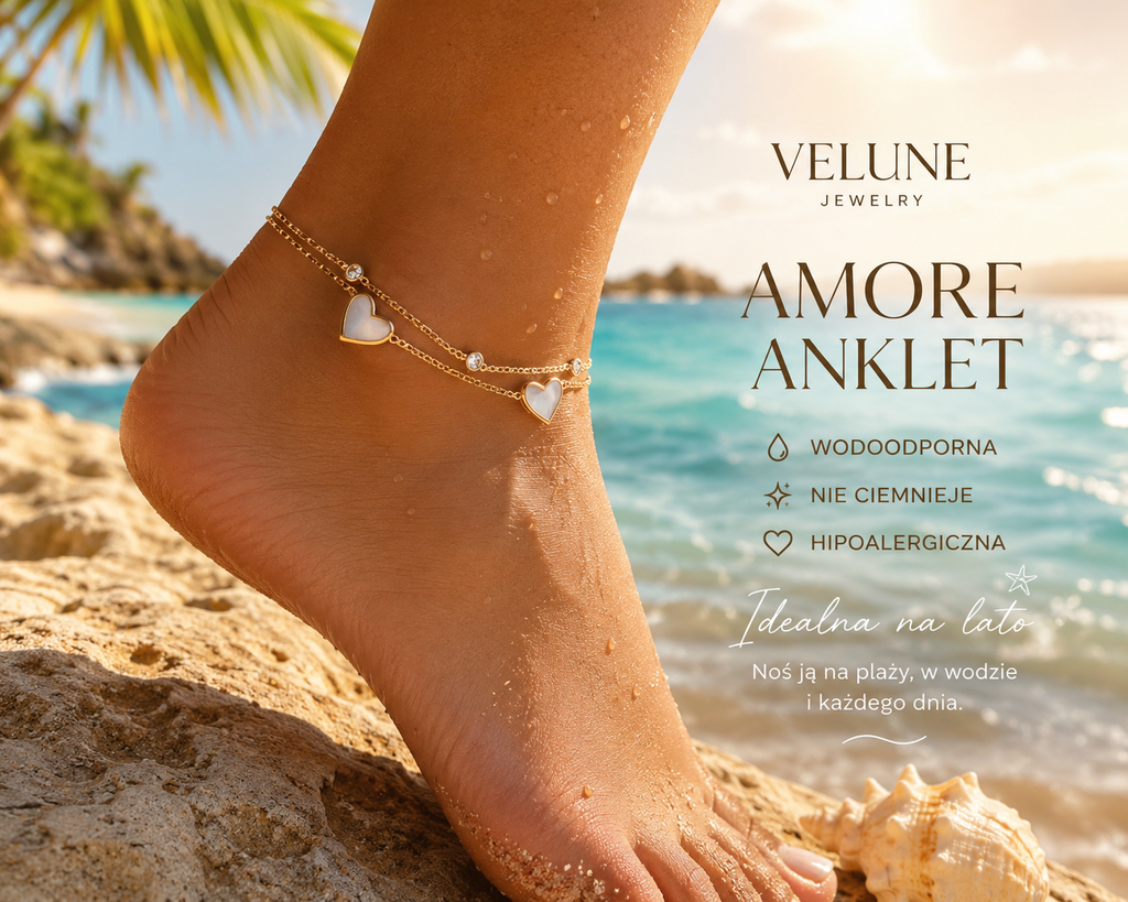 Amore Anklet – Bransoletka na Kostkę ze Stali Chirurgicznej 316L | Velune Jewelry