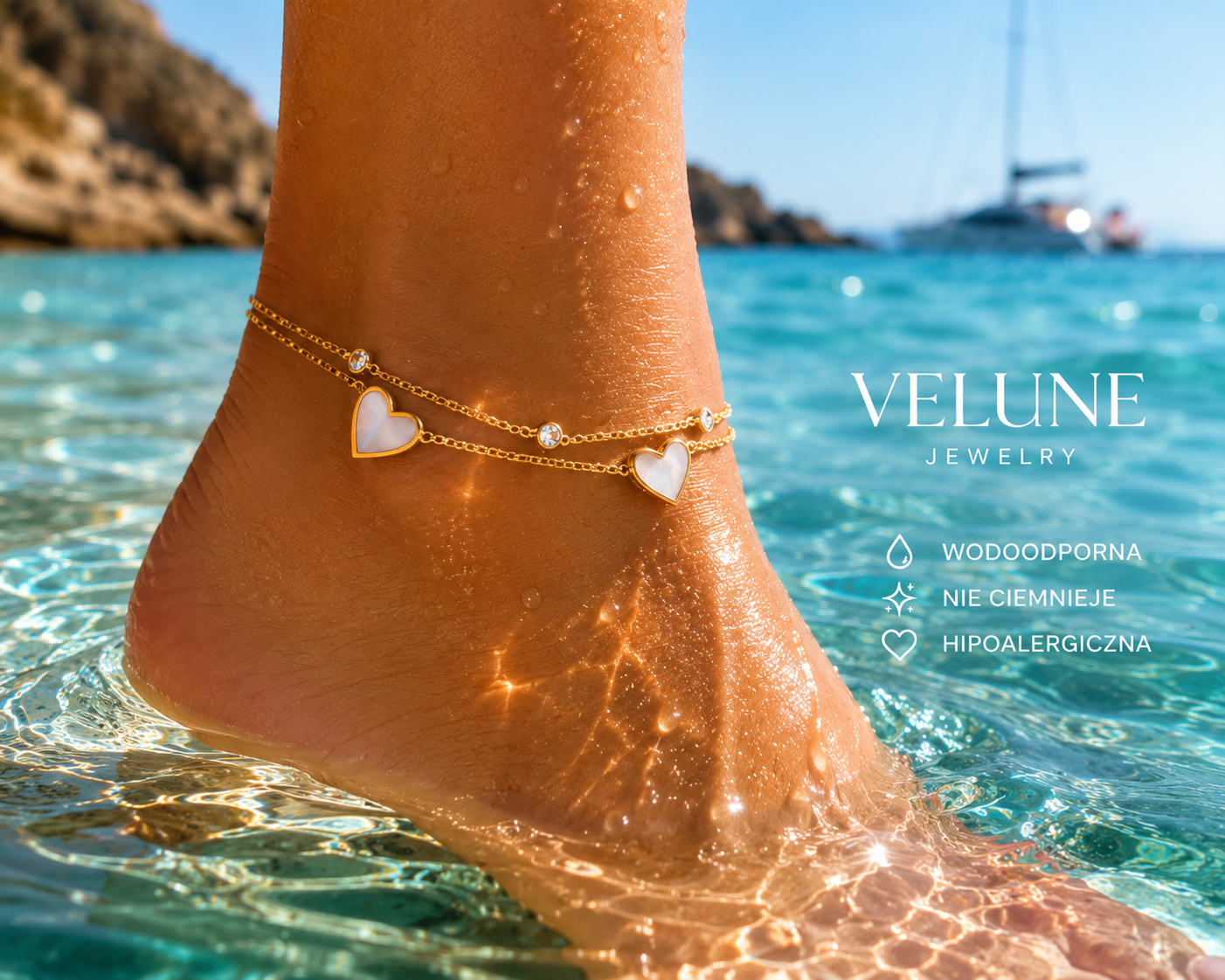 Amore Anklet – Bransoletka na Kostkę ze Stali Chirurgicznej 316L | Velune Jewelry