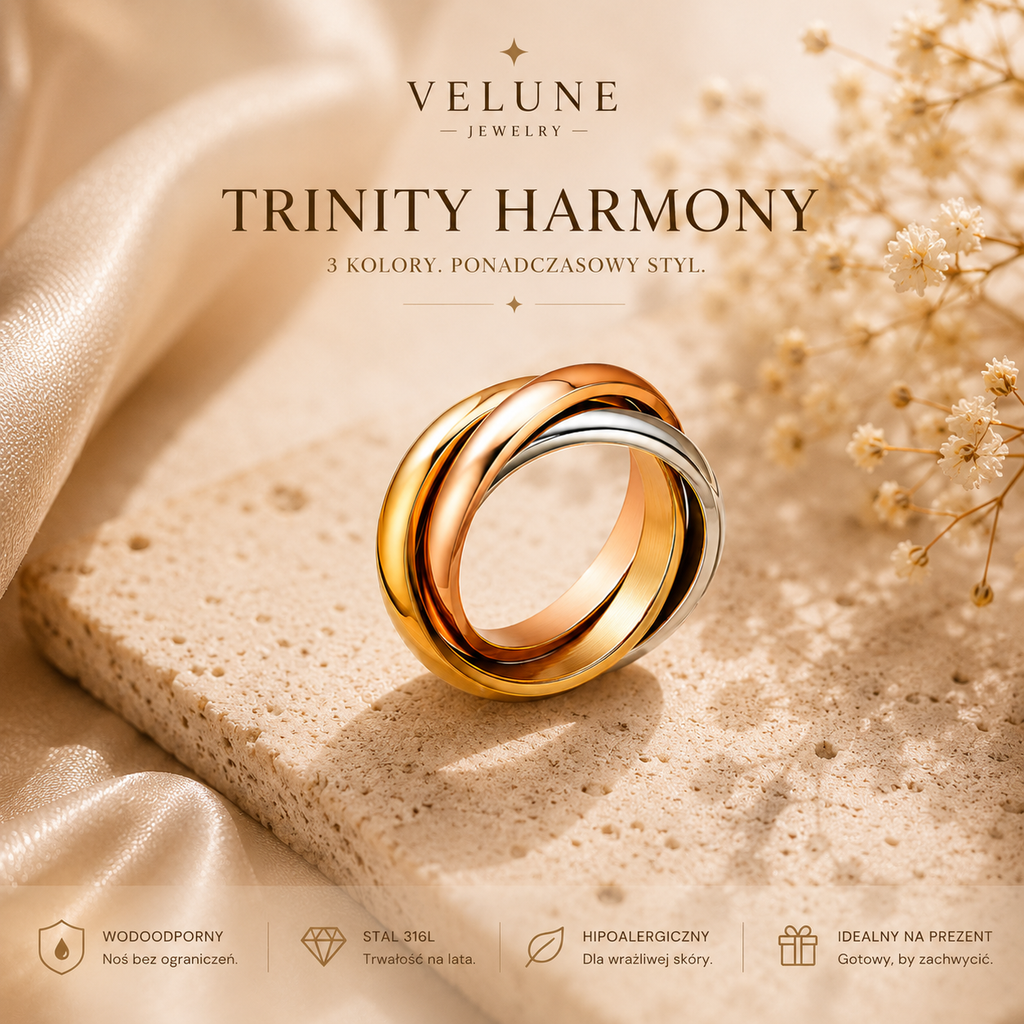 Pierścionek Trinity Harmony – Stal 316L Tricolor