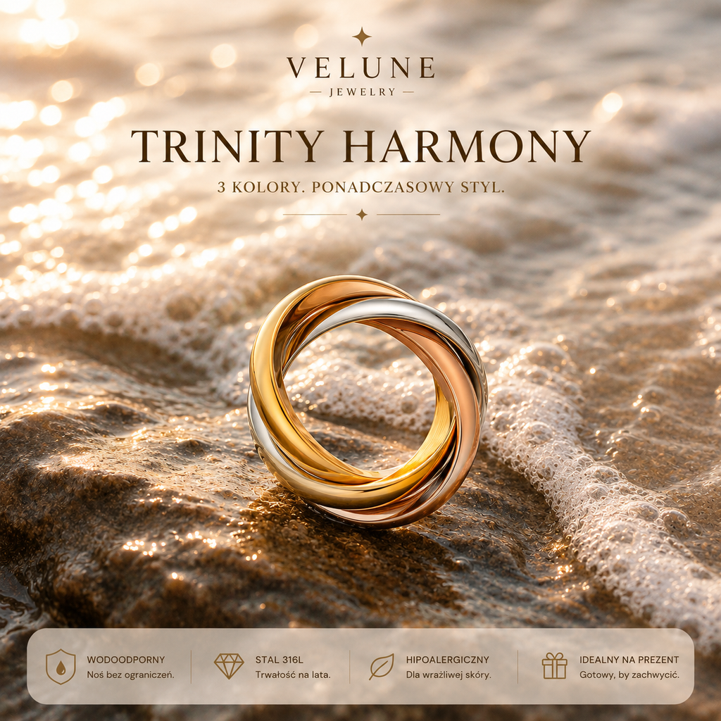 Pierścionek Trinity Harmony – Stal 316L Tricolor