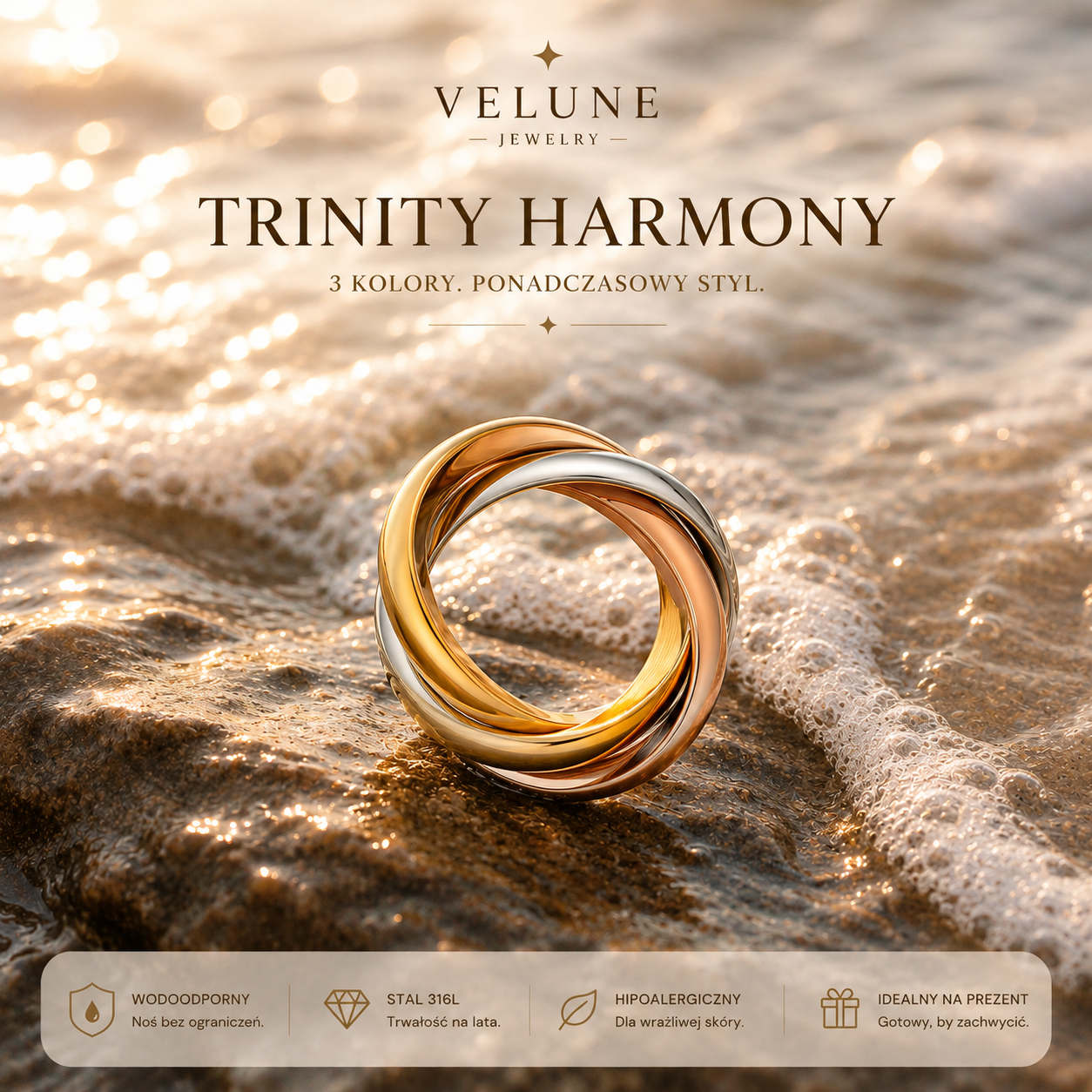 Pierścionek Trinity Harmony – Stal 316L Tricolor