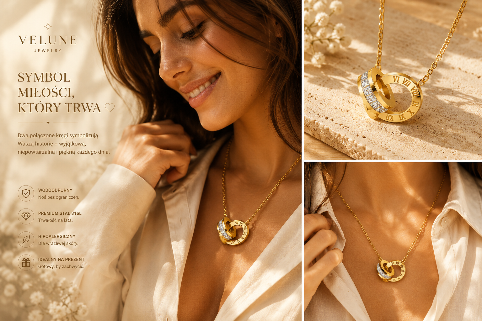 Naszyjnik Eterna Roman Gold – Stal 316L Pozłacana