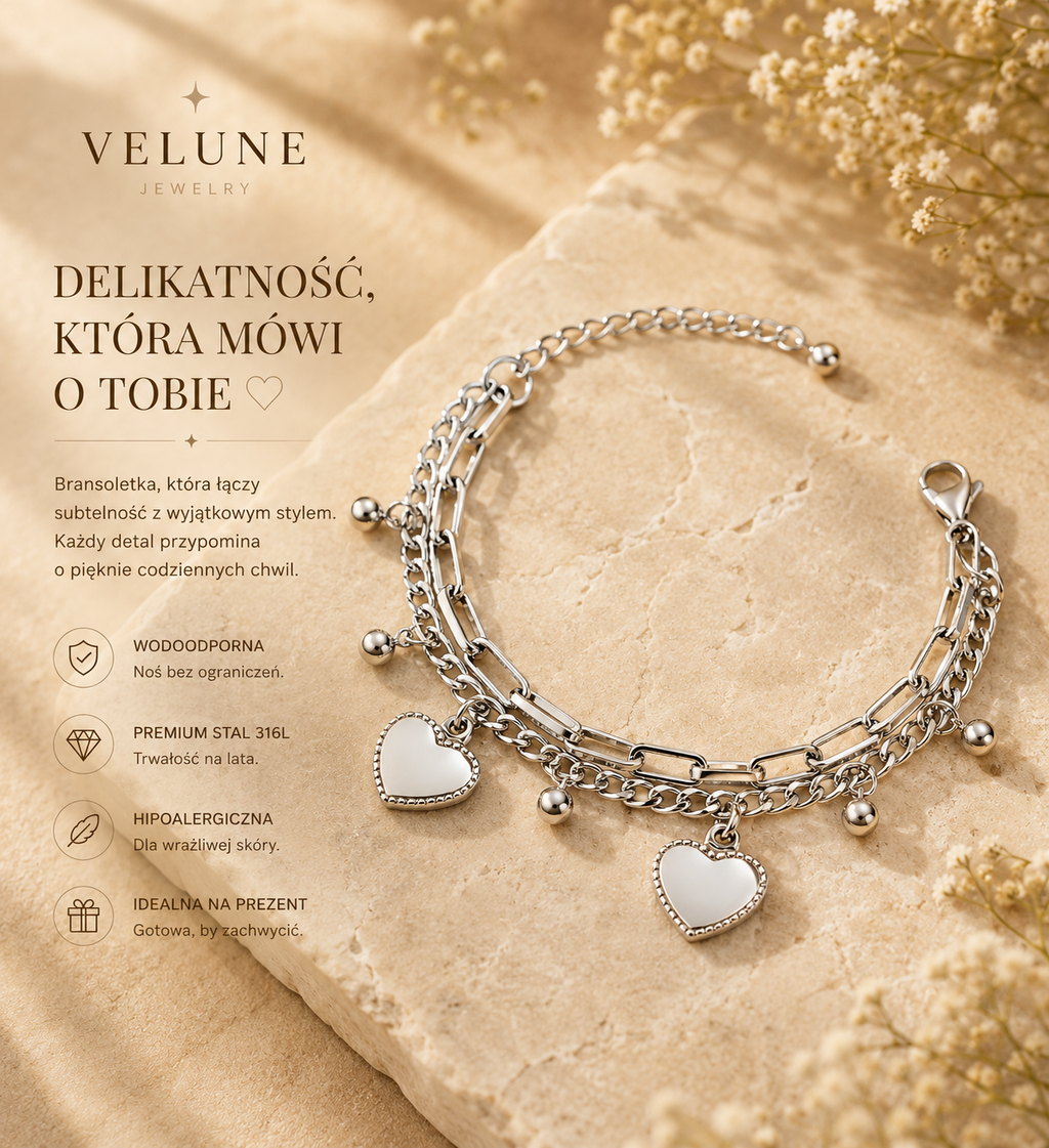 Bransoletka Luna Hearts – Stal 316L