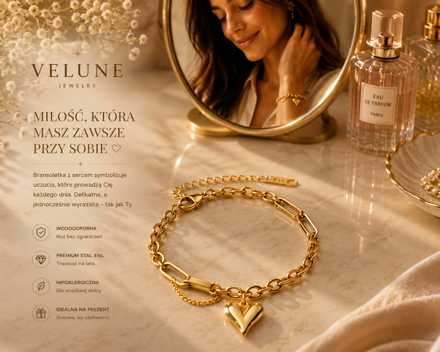 Bransoletka Eternal Heart – Stal 316L Pozłacana