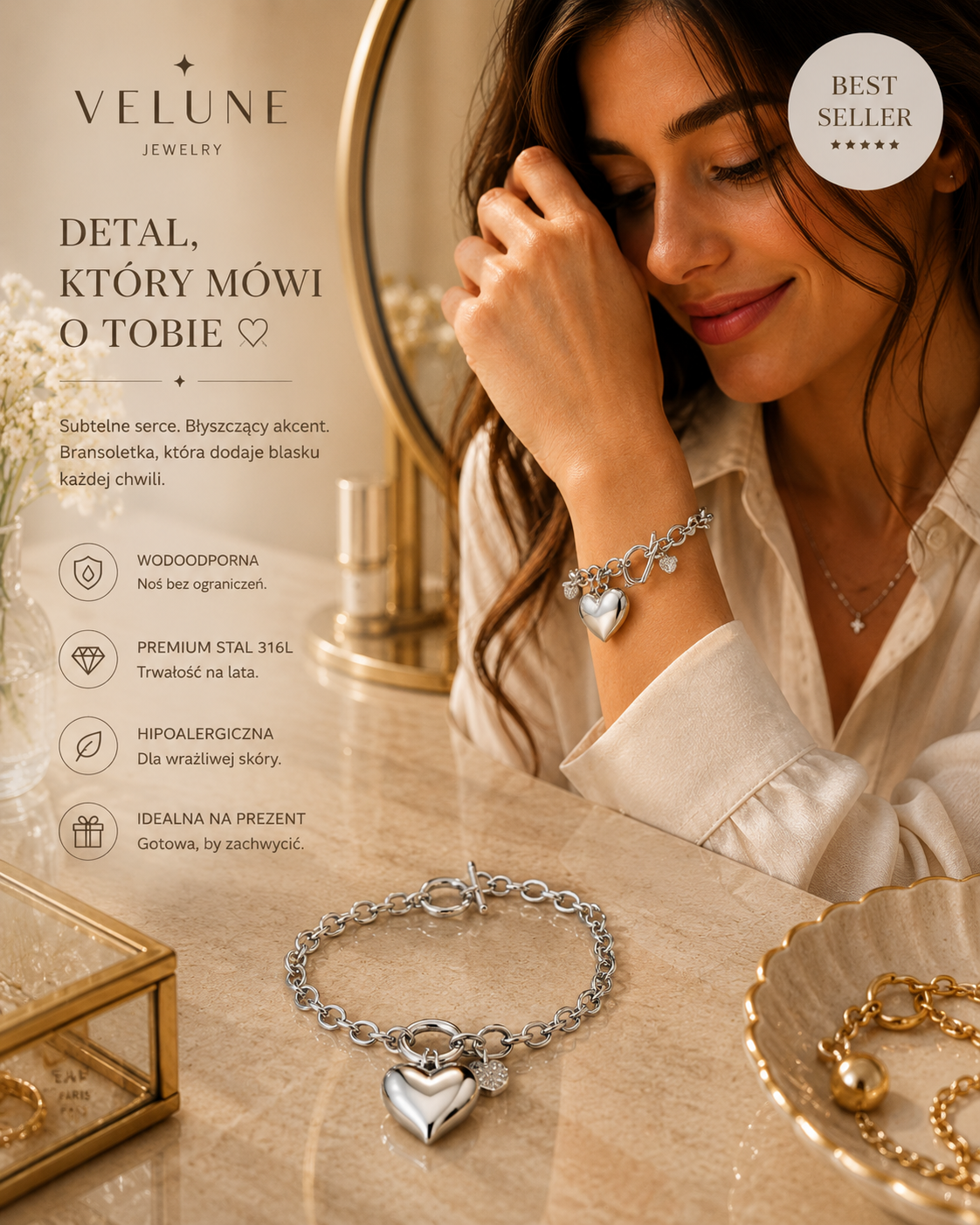 Bransoletka Silver Heart – Stal 316L