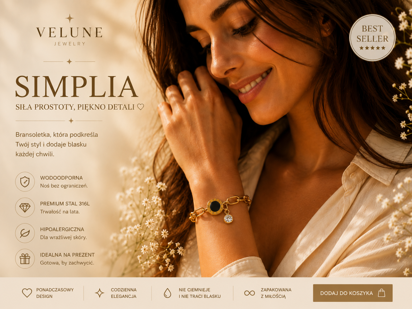 Bransoletka Simplia – Stal 316L Pozłacana