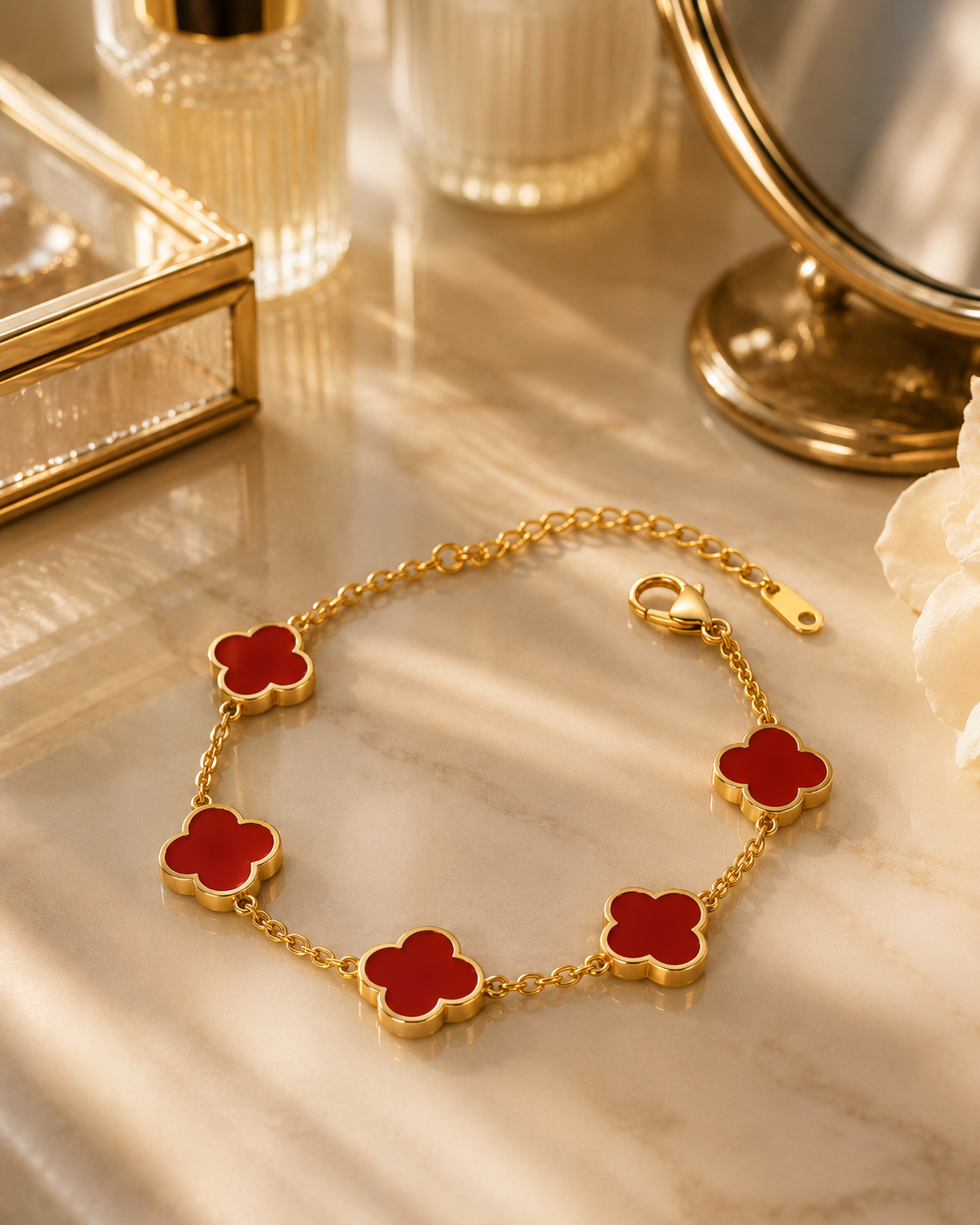 Bransoletka Scarlet Clover– Stal 316L Pozłacana