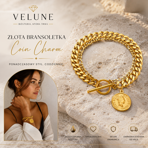 Bransoletka Coin Charm – Stal 316L Pozłacana