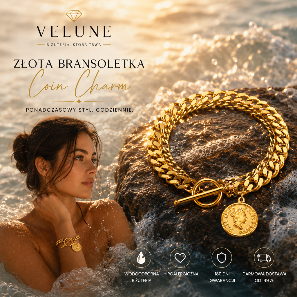 Bransoletka Coin Charm – Stal 316L Pozłacana