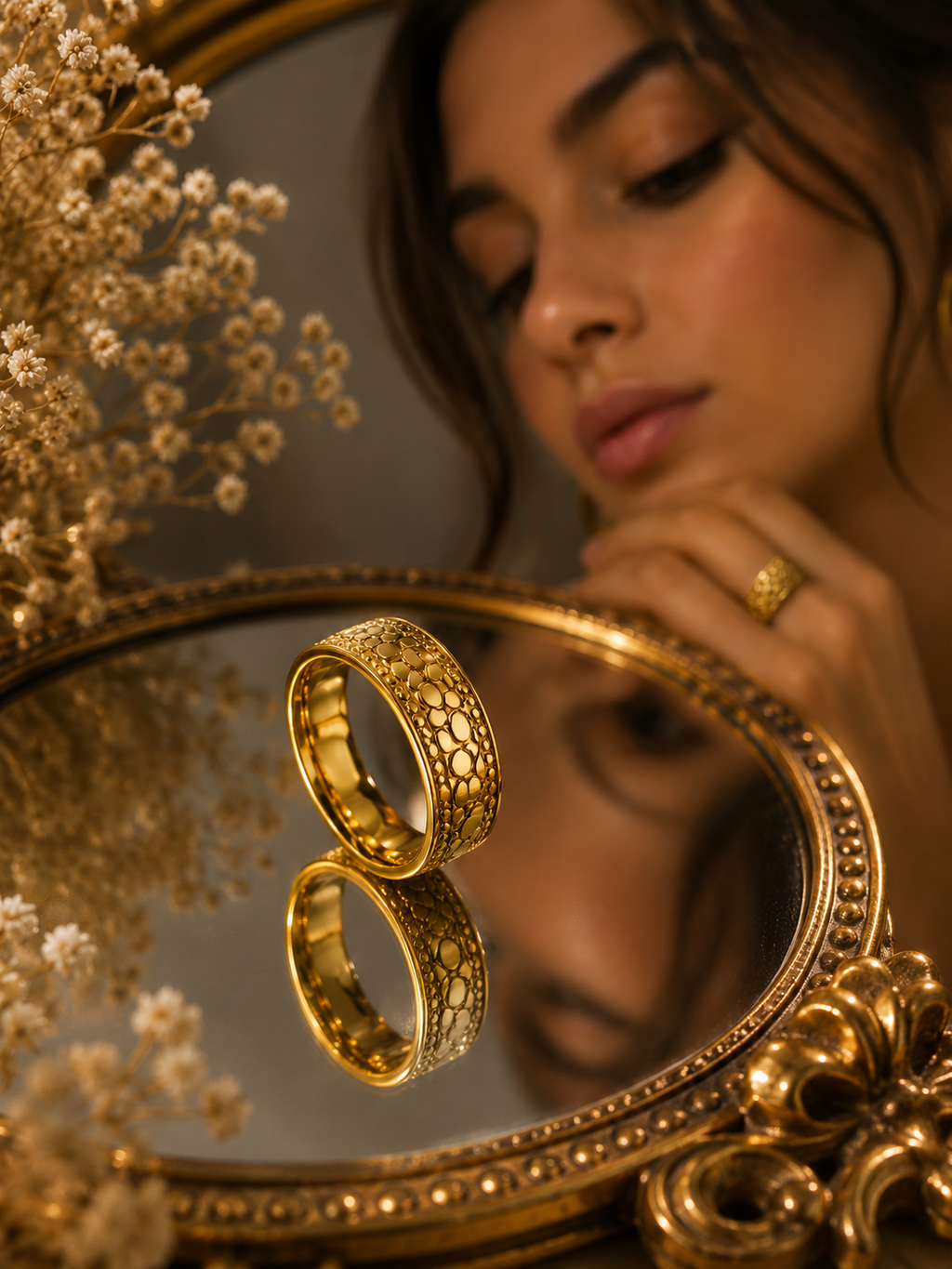 Pierścionek Golden Dots – Stal 316L Pozłacana