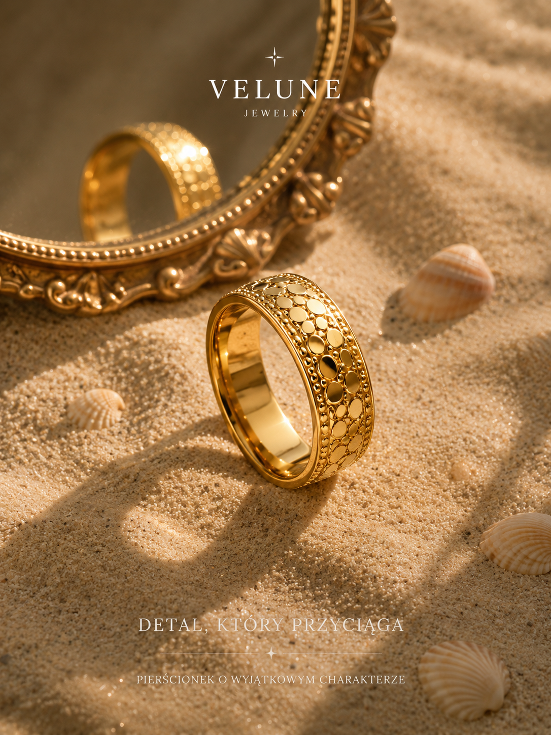 Pierścionek Golden Dots – Stal 316L Pozłacana